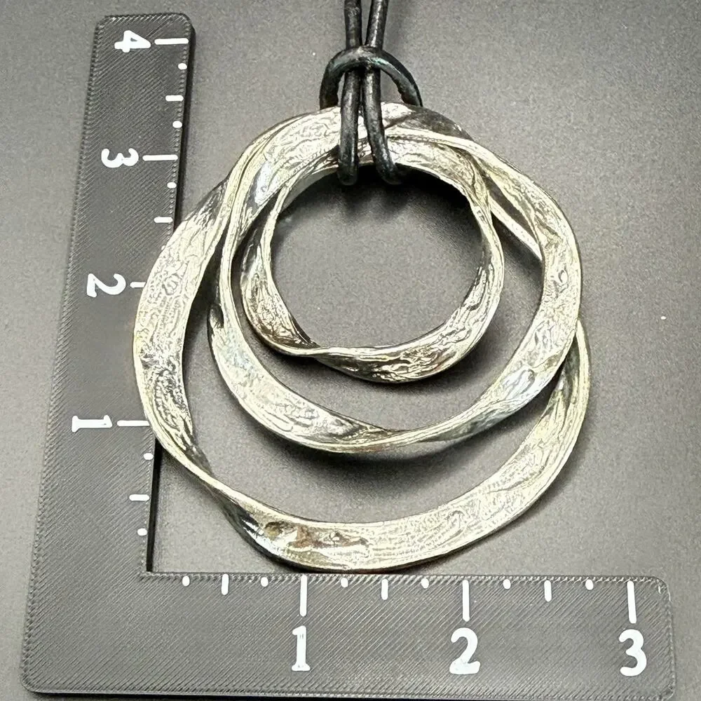 Vintage Modernist Spiral Pendant Black Cord Statement Necklace 30”